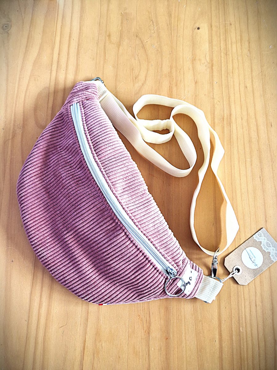 sac banane en velours côtelé vieux rose TM  (nouvelle collection)