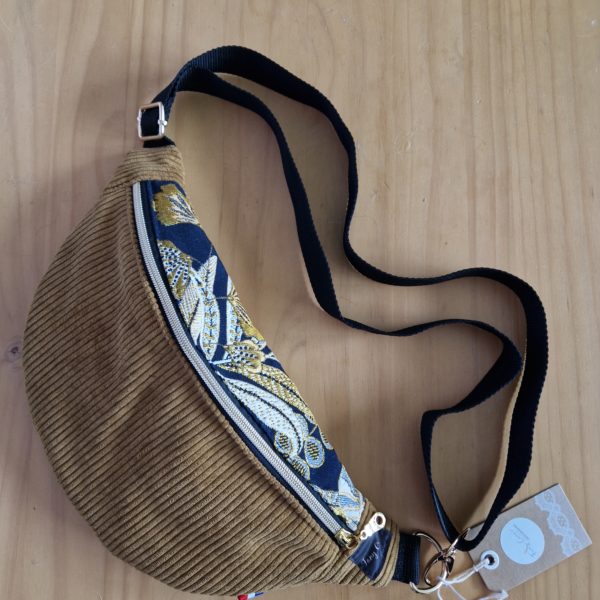 sac banane en velours côtelé moutarde et jacquard TM  (nouvelle collection)