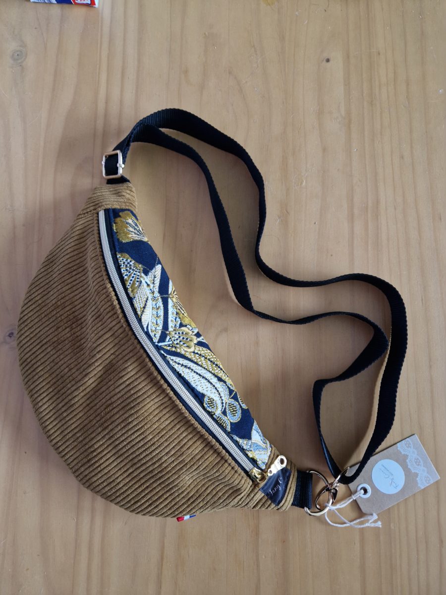 sac banane en velours côtelé moutarde et jacquard TM  (nouvelle collection)