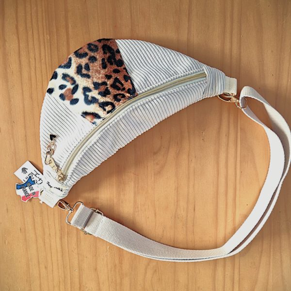 sac banane en velours côtelé écru et velours panthère TS  (nouvelle collection)