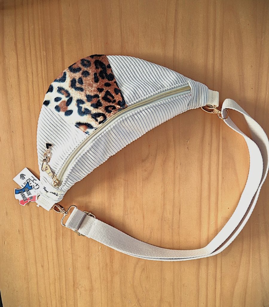 sac banane en velours côtelé écru et velours panthère TS  (nouvelle collection)