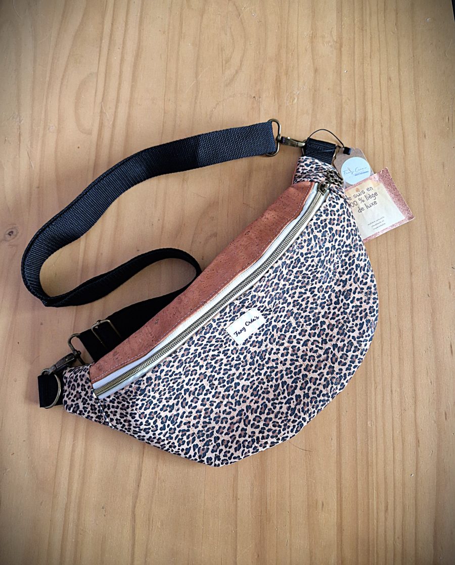 sac banane en liège de luxe imprimé léopard et bronze  (nouvelle collection)