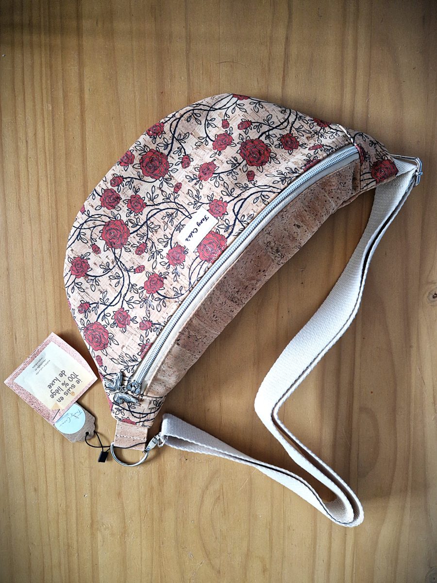 sac banane en liège de luxe imprimé roses rouge (nouvelle collection)
