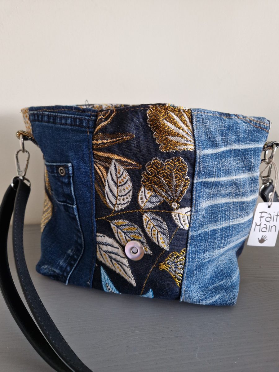 Sac à main en jean upcyclé et Jacquard Français – Image 3