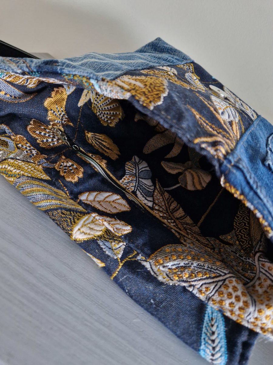 Sac à main en jean upcyclé et Jacquard Français – Image 5