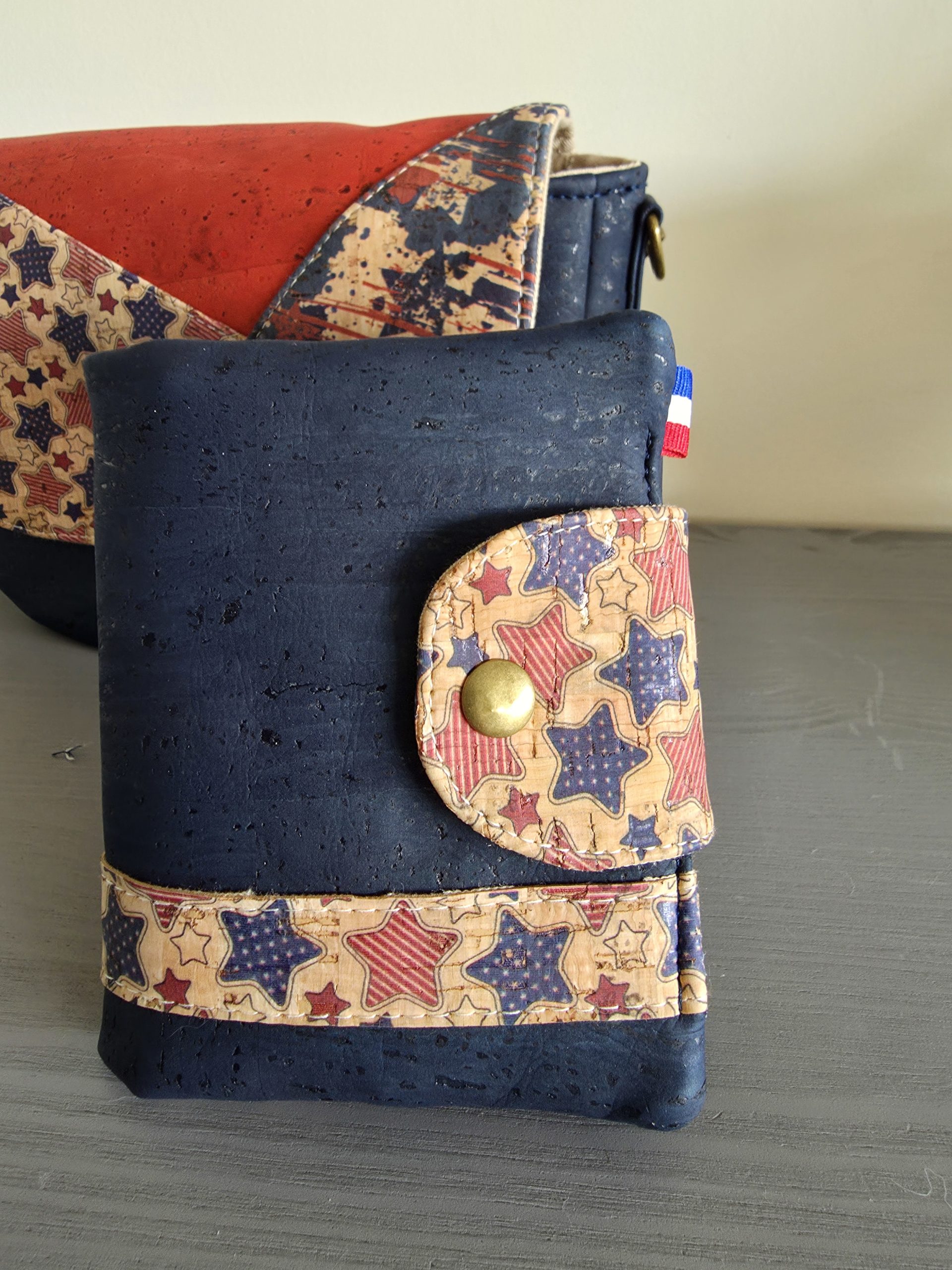 Porte feuille en liège bleu marine de luxe inspiration USA