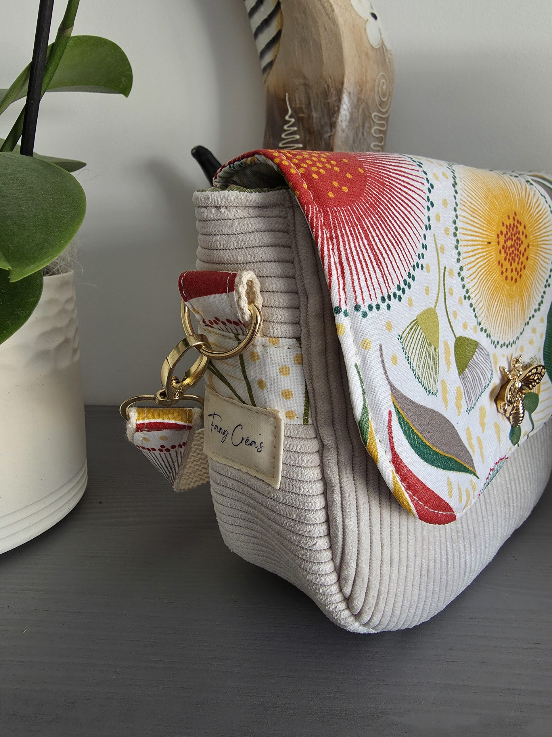 Sac Nola- mini besace en velours écru et tissu enduit fleuri – Image 2